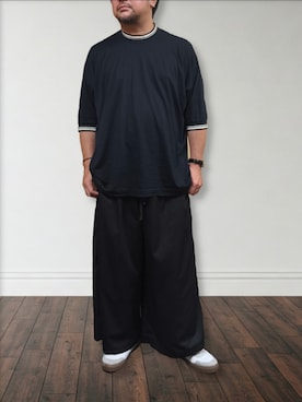 「GU（ジーユー）のアイテム（スニーカー）」を使った、肉厚メンズさん（メンズ・177cm）の夏コーディネート