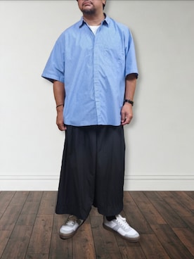 「GU（ジーユー）のアイテム（スニーカー）」を使った、肉厚メンズさん（メンズ・177cm）の夏コーディネート