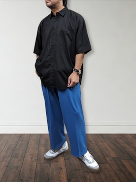 「アイテム（スラックス）」を使った、肉厚メンズさん（メンズ・177cm・40代）の夏コーディネート