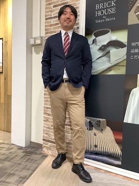 「TOKYO SHIRTS（トウキョウシャツ）のアイテム（ビジネスシャツ）」を使った、BRICK HOUSE by Tokyo Shirts くずはモール店さん（メンズ・176cm）の春コーディネート