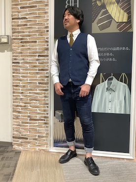 「アイテム（ビジネスシャツ）」を使った、BRICK HOUSE by Tokyo Shirts くずはモール店さん（メンズ・176cm）の秋コーディネート