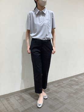 「TOKYO SHIRTS（トウキョウシャツ）の半袖ポロシャツ レディース（ビジネスシャツ、グレー系）」を使った、BRICK HOUSE by Tokyo Shirts くずはモール店さん（メンズ・176cm）の夏コーディネート