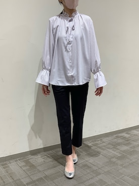 「TOKYO SHIRTS（トウキョウシャツ）の【吸水速乾】【COFREX】 フリルリボン ブラウス 長袖 レディースデザインシャツ（シャツ/ブラウス、パープル系）」を使った、BRICK HOUSE by Tokyo Shirts くずはモール店さん（メンズ・176cm）の秋コーディネート