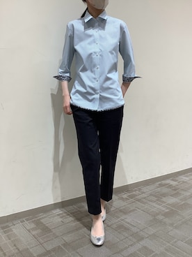 「TOKYO SHIRTS（トウキョウシャツ）の【透け防止】 形態安定ノンアイロン レギュラー 7分袖ビジネスワイシャツ（ビジネスシャツ、グリーン系）」を使った、BRICK HOUSE by Tokyo Shirts くずはモール店さん（メンズ・176cm）の夏コーディネート
