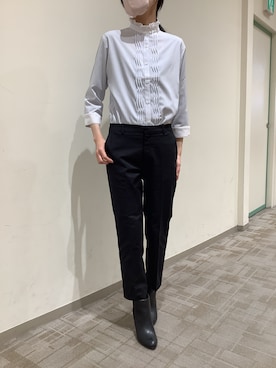 「TOKYO SHIRTS（トウキョウシャツ）の【吸水速乾】【COFREX】スタンドフリル クレリック ひねりピンタック ブラウス 七分袖 レディースデザインシャツ（シャツ/ブラウス、ブルー系）」を使った、BRICK HOUSE by Tokyo Shirts くずはモール店さん（メンズ・176cm）の夏コーディネート