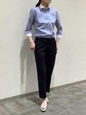 「TOKYO SHIRTS（トウキョウシャツ）の【透け防止】 形態安定ノンアイロン ワイド 7分袖ビジネスワイシャツ（ビジネスシャツ、ブルー系）」を使った、BRICK HOUSE by Tokyo Shirts くずはモール店さん（メンズ・176cm）の夏コーディネート