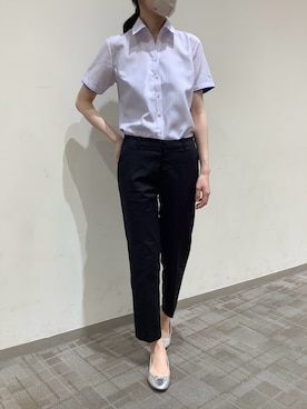 「TOKYO SHIRTS（トウキョウシャツ）の【吸水速乾】 形態安定ノンアイロン スキッパー 半袖ビジネスワイシャツ（ビジネスシャツ、パープル系）」を使った、BRICK HOUSE by Tokyo Shirts くずはモール店さん（メンズ・176cm）の夏コーディネート