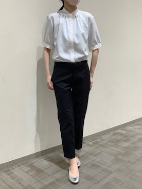 「TOKYO SHIRTS（トウキョウシャツ）の【吸水速乾】【COFREX】配色 ギャザー衿 ブラウス 五分袖 レディースデザインシャツ（シャツ/ブラウス、ブルー系）」を使った、BRICK HOUSE by Tokyo Shirts くずはモール店さん（メンズ・176cm）の夏コーディネート