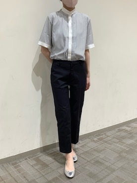 「TOKYO SHIRTS（トウキョウシャツ）の【吸水速乾】【COFREX】スタンド衿 ピンタック ブラウス 五分袖 レディースデザインシャツ（シャツ/ブラウス、グレー系）」を使った、BRICK HOUSE by Tokyo Shirts くずはモール店さん（メンズ・176cm）の夏コーディネート