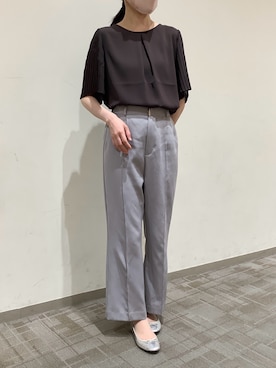 「TOKYO SHIRTS（トウキョウシャツ）の袖プリーツ ジョーゼット ブラウス 五分袖（シャツ/ブラウス、ブラウン系）」を使った、BRICK HOUSE by Tokyo Shirts くずはモール店さん（メンズ・176cm）の夏コーディネート