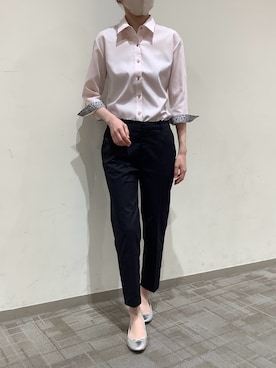 「TOKYO SHIRTS（トウキョウシャツ）の【超形態安定】 形態安定ノンアイロン レギュラー 7分袖ビジネスワイシャツ（ビジネスシャツ、ピンク系）」を使った、BRICK HOUSE by Tokyo Shirts くずはモール店さん（メンズ・176cm）の夏コーディネート