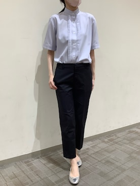 「TOKYO SHIRTS（トウキョウシャツ）の【吸水速乾】【COFREX】スタンド衿 ピンタック ブラウス 五分袖 レディースデザインシャツ（シャツ/ブラウス、ブルー系）」を使った、BRICK HOUSE by Tokyo Shirts くずはモール店さん（メンズ・176cm）の夏コーディネート