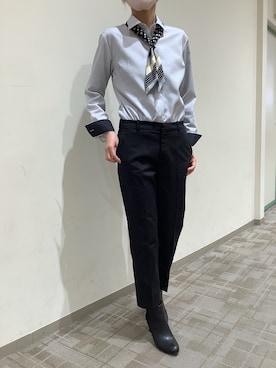 「TOKYO SHIRTS（トウキョウシャツ）の【超形態安定】形態安定ノーアイロン ワイド 長袖ビジネスワイシャツ（ビジネスシャツ、グレー系）」を使った、BRICK HOUSE by Tokyo Shirts くずはモール店さん（メンズ・176cm）の夏コーディネート