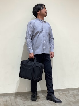 「TOKYO SHIRTS（トウキョウシャツ）のカジュアルシャツ スタンドカラー 長袖 メンズ（シャツ/ブラウス、ブルー系）」を使った、BRICK HOUSE by Tokyo Shirts くずはモール店さん（メンズ・176cm）の秋コーディネート