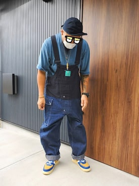 「Nigel Cabourn（ナイジェルケーボン）のアイテム（キャップ）」を使った、ゃまさん（メンズ・183cm）の夏コーディネート
