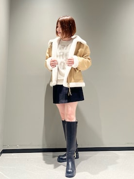 「アイテム（ムートンコート）」を使った、Manapiさん（レディース・151cm）の冬コーディネート