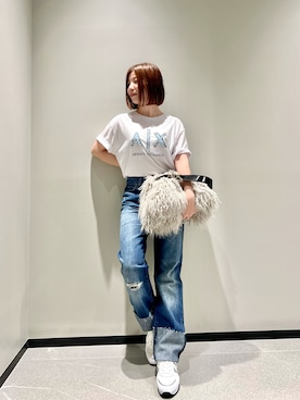 「ARMANI EXCHANGE（アルマーニエクスチェンジ）の【A|X アルマーニ エクスチェンジ】エコファー　ハンドバッグ（ハンドバッグ）」を使った、Manapiさん（レディース・151cm）の秋コーディネート