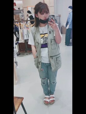 「Lee（リー）のアイテム（デニムパンツ、ブルー系）」を使った、るるるさん（レディース・158cm）の夏コーディネート