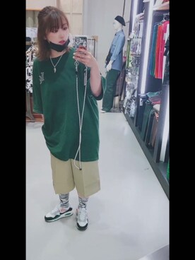 「NIKE（ナイキ）のアイテム（スニーカー、ホワイト系）」を使った、るるるさん（レディース・158cm）の夏コーディネート