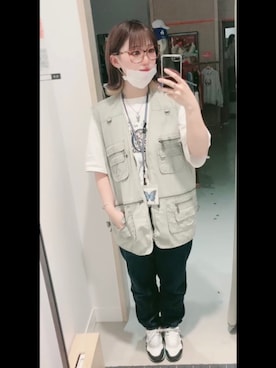 「Carhartt（カーハート）のアイテム（デニムパンツ、ブラック系）」を使った、るるるさん（レディース・158cm）の夏コーディネート