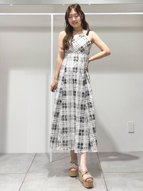 レースチェックプリントバックシャンワンピース