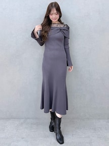 【早い者勝ち！】レースディティールオフショルニットワンピース レースディティールオフショルニットワンピース｜PETAL ONLINE（ペタル