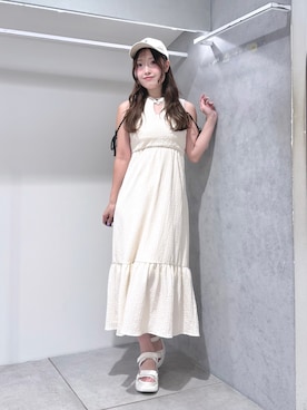 「MERCURYDUO（マーキュリーデュオ）のU.S. POLO ASSN.ツイルキャップ（キャップ、ホワイト系）」を使った、仲田桃子さん（レディース・165cm）の夏コーディネート