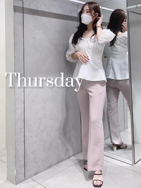 「MERCURYDUO（マーキュリーデュオ）のアイテム（パンツ）」を使った、仲田桃子さん（レディース・165cm）の夏コーディネート