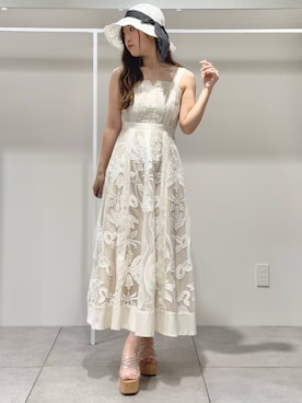 「MERCURYDUO（マーキュリーデュオ）のアイテム（帽子）」を使った、仲田桃子さん（レディース・165cm）の夏コーディネート