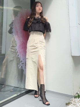 「カーゴスカート」｜仲田桃子さん（レディース・165cm）の夏コーディネート