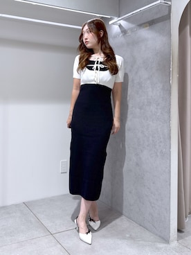 「MERCURYDUO（マーキュリーデュオ）のカーデセットニットワンピース（ワンピース、その他）」を使った、仲田桃子さん（レディース・165cm）の夏コーディネート