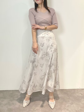 「MERCURYDUO（マーキュリーデュオ）のバックレースアップニットドッキングワンピース（ワンピース）」を使った、仲田桃子さん（レディース・165cm）の冬コーディネート