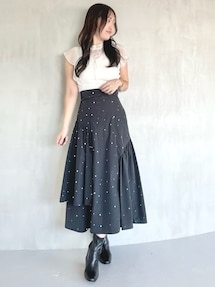 今期 マーキュリーデュオ 2WAYオーガンジードッキングラッフルニット MERCURYDUO ワンピース 2WAYオーガンジードッキングラッフル
