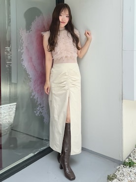 「MERCURYDUO（マーキュリーデュオ）のアイテム（ブーツ）」を使った、仲田桃子さん（レディース・165cm）の夏コーディネート