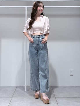 「MERCURYDUO（マーキュリーデュオ）のアイテム（パンツ）」を使った、仲田桃子さん（レディース・165cm）の夏コーディネート