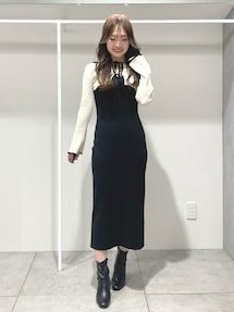 3WAY配色ストラップバッククロスロングスリーブワンピース