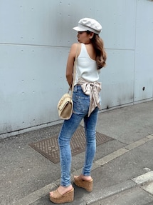 GYDA♡サイドリップド ダメージ加工 フレアデニム M GYDA ジーンズ デニム デニムパンツ ミドルウエストSIDE RIPPED