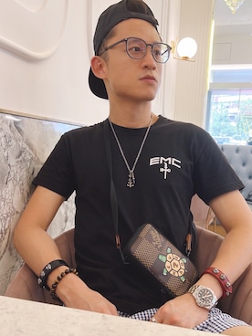 「FOG ESSENTIALS（エフオージーエッセンシャルズ）のアイテム（帽子）」を使った、alexlv666さん（メンズ・177cm）の夏コーディネート
