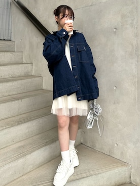 「one after another NICE CLAUP（ワンアフターアナザーナイスクラップ）のアイテム（デニムジャケット）」を使った、ゆうはさん（レディース・155cm）の冬コーディネート