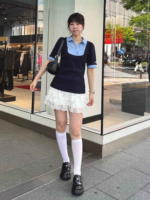 シャツドッキングレイヤードニット(F GREY): TOPS