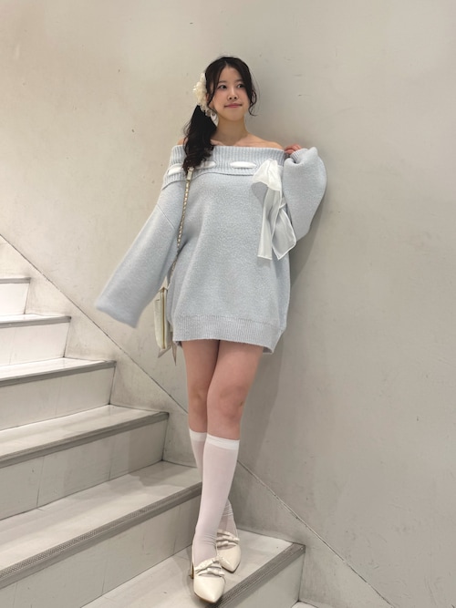セール】リボン付きオフショルニットワンピ（ワンピース）｜one after