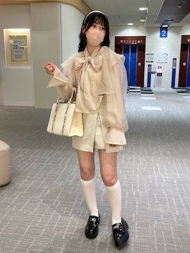 「one after another NICE CLAUP（ワンアフターアナザーナイスクラップ）のビジューボタンスカパン　2023SS（その他パンツ）」を使った、ゆうはさん（レディース・155cm）の春コーディネート