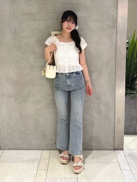 「one after another NICE CLAUP（ワンアフターアナザーナイスクラップ）のアイテム（デニムパンツ）」を使った、ゆうはさん（レディース・155cm）の夏コーディネート