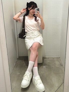 「one after another NICE CLAUP（ワンアフターアナザーナイスクラップ）のアイテム（デニムスカート）」を使った、ゆうはさん（レディース・155cm）の夏コーディネート
