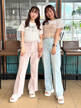 「one after another NICE CLAUP（ワンアフターアナザーナイスクラップ）のアイテム（デニムパンツ）」を使った、ゆうはさん（レディース・155cm）の夏コーディネート