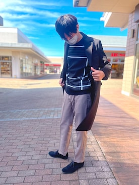 「フォローミー」｜「アイテム（チェスターコート）」を使った、プーさん（メンズ・180cm）の秋コーディネート