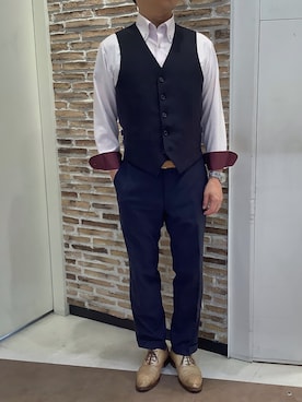 「アイテム（ビジネスシャツ）」を使った、BRICK HOUSE by Tokyo Shirts 熱田イオンモール店さん（メンズ・168cm）の秋コーディネート
