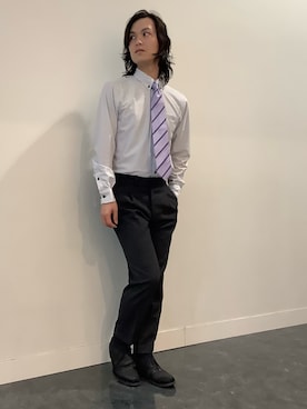 「アイテム（フォーマルスーツ/小物、パープル系）」を使った、BRICK HOUSE シャツ工房 福井フェアモール店さん（メンズ・167cm）の春コーディネート