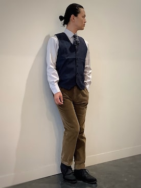 「アイテム（ビジネスシャツ）」を使った、BRICK HOUSE シャツ工房 福井フェアモール店さん（メンズ・167cm）の秋コーディネート