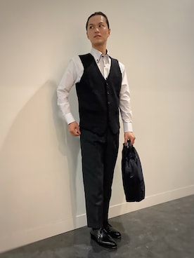 「アイテム（ビジネスシャツ）」を使った、BRICK HOUSE シャツ工房 福井フェアモール店さん（メンズ・167cm）の秋コーディネート